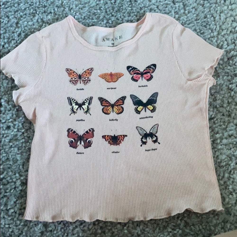 Light Pink Butterfly Tee with Lettuce Trim